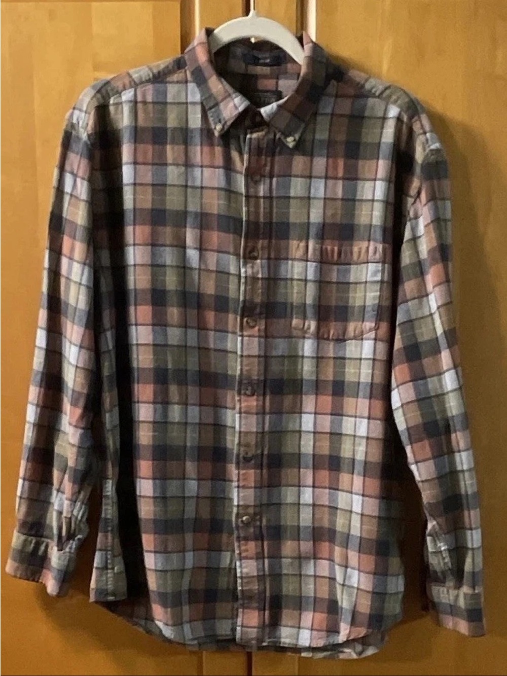 Pendleton Mason Flannel Shirt Mens Large Brown Olive Green Plaid Button Down L